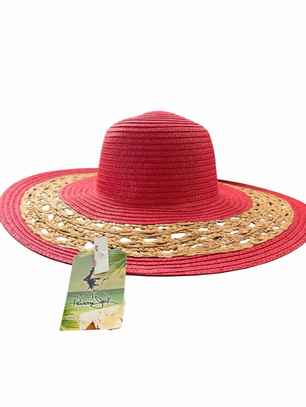 Panama Jack NWT Coral Raffia Wide Brim Sun Hat Beach Vacation Resort